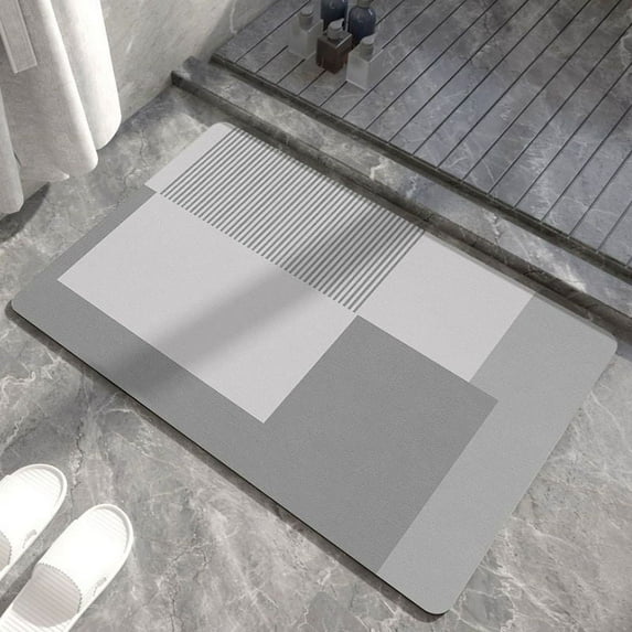 Namzi Bathroom Rug Mat, Non-Slip Plush Shaggy Bath Carpet, Machine Wash Dry, Bath Mats for Bathroom Floor, Tub and Shower, Bathroom Runner BathMatAccessories Decor, Gray White 01,16*24inch