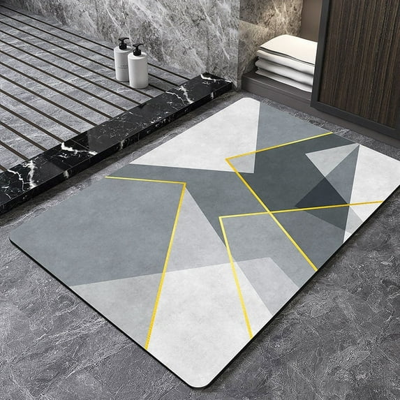 Namzi Bathroom Rug Mat, Non-Slip Plush Shaggy Bath Carpet, Machine Wash Dry, Bath Mats for Bathroom Floor, Tub and Shower, Bathroom Runner BathMatAccessories Decor, Gray Black 03,16*24inch