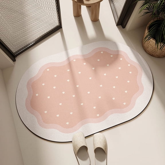Namzi Bathroom Rug Mat , Non-Slip Plush Shaggy Bath Carpet, Machine Wash Dry, Spring Cherry White Peach,16*24inch