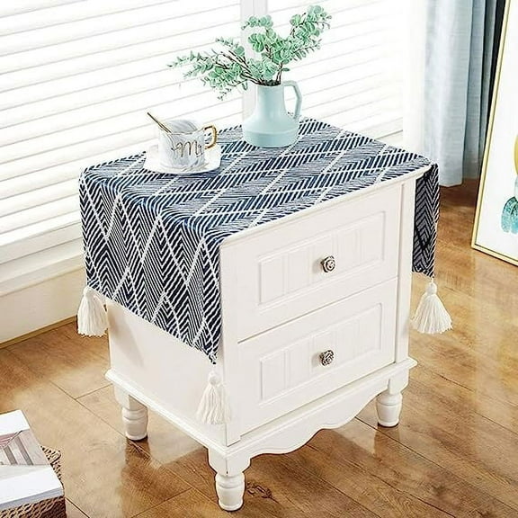 Namzi Bedside Table Cover TV Cabinet Cloth Cover Refrigerator Dust Cover Multi-Purpose Towel Non-Slip Tablecloth Tablecloth, Clean (Color : Dark Blue, Size : 50 * 120CM)