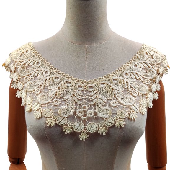 Namzi Beige Polyester Embroidered Lace Collar, 1Pc Hollow Neckline Applique Trim, 17.32*9.45 Inch