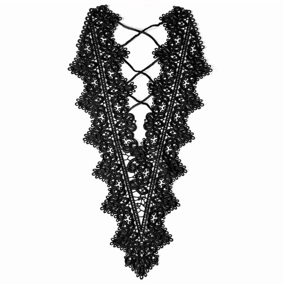 Namzi Black Polyester Embroidered Lace Collar, 1Pc Hollow Back Neck Applique Trim, 11.81x3.15 Inch