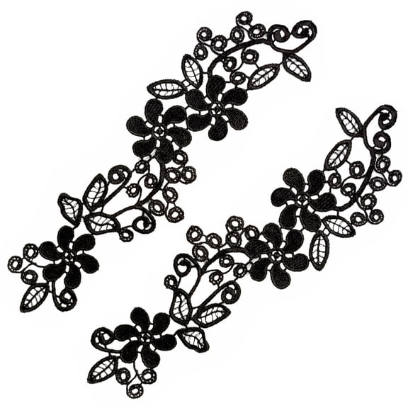 Namzi Black Polyester Floral Lace Applique, 1 Pair 12.2*3.54 inch Embroidered Sewing Patches