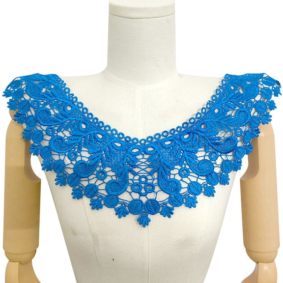 Namzi Blue Polyester Embroidered Lace Collar, 1Pc Hollow Neckline Applique Trim, 17.32*9.45 Inch