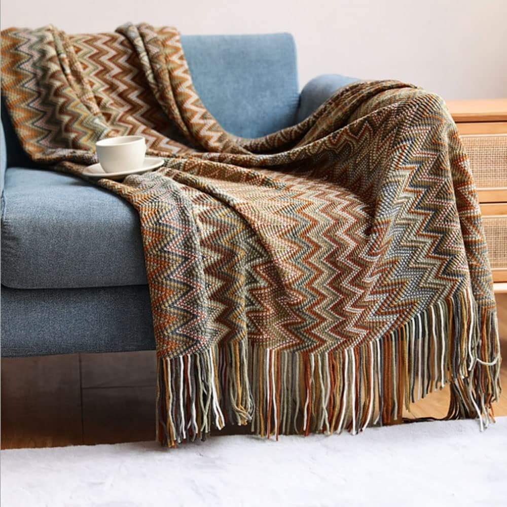 Namzi Bohemian Style Sofa Throws, Warm Thick Armchair Cover Soft Blanket, Sofa and Living Room Accent Decor,Yellow(51.18*70.87inch)