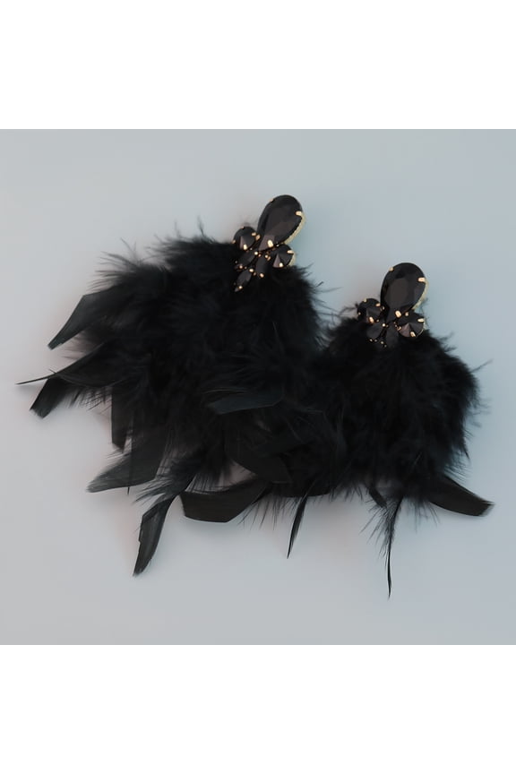 Boho Feather Tassel Earrings Long Drop Dangle Feather Earrings, Party Earrings,Style A,Black