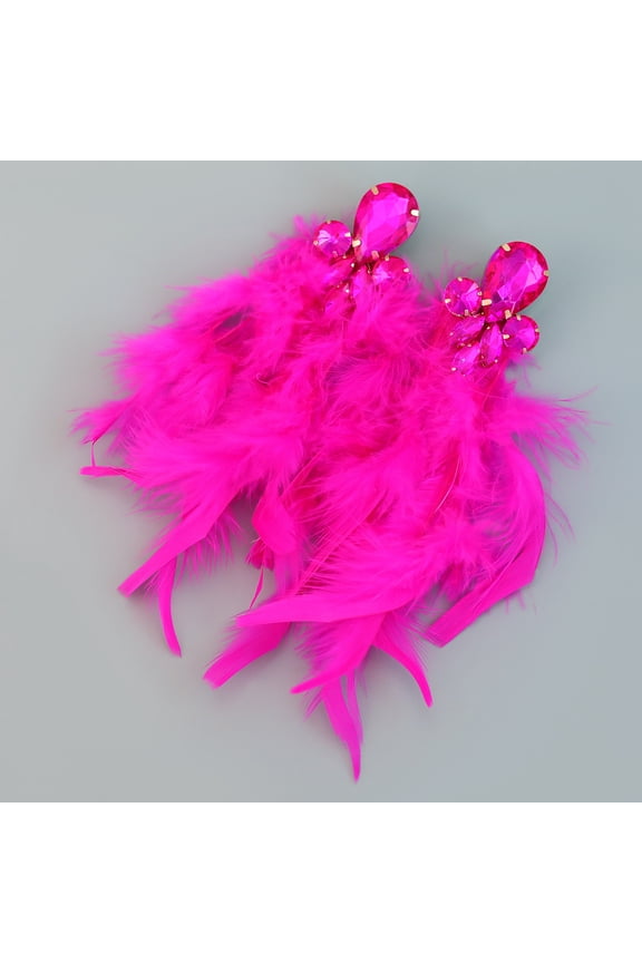 Boho Feather Tassel Earrings Long Drop Dangle Feather Earrings, Party Earrings,Style A,Drak Pink