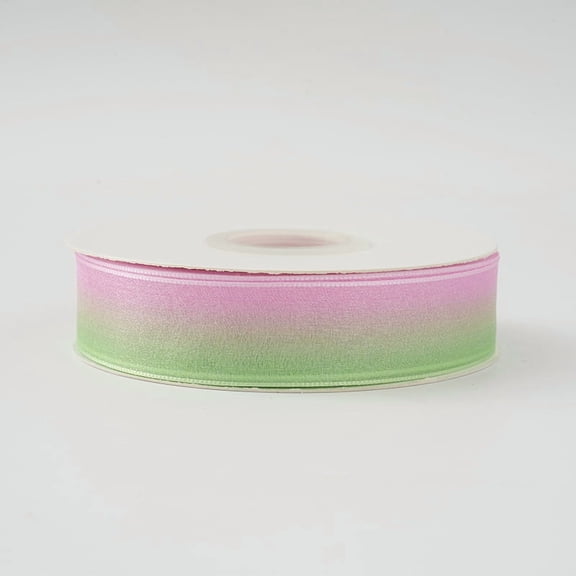 Namzi Bouquet Ribbon Wrap, Colored Ribbon, Polyester Ribbon, 2cm x 50yd (0.79in x 1800in), 2 Rolls Ribbon for Gift Wrapping, for Arrangement & Crafts.Pink to Green