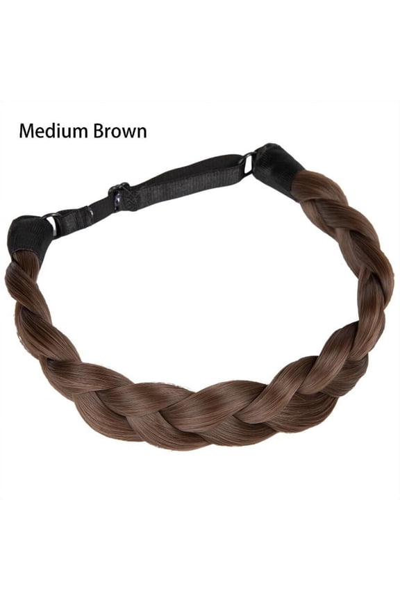 Braided Headband Classic Wide Braids Adjustable Elastic Strap Synthetic Wig Headband Women's Braids Beauty Accessories,Medium Brown