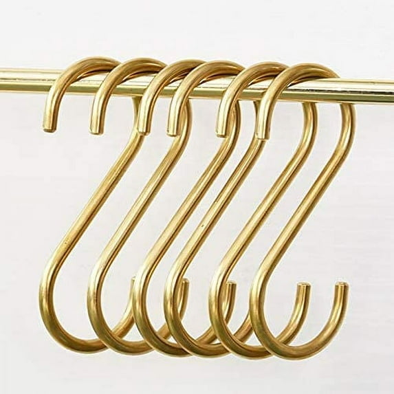 Namzi Brass S Hook, Gold Hook, S-Shaped Hook, Suitable for Bathroom, Closet, Kitchen, Flower Basket, Outdoor S-Shaped Hook, S-Shaped Brass Hook Recommended by WongWin. 4 Pieces