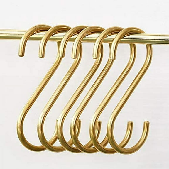 Namzi Brass S Hook, Gold Hook, S-Shaped Hook, Suitable for Bathroom, Closet, Kitchen, Flower Basket, Outdoor S-Shaped Hook, S-Shaped Brass Hook Recommended by WongWin. 4 Pieces