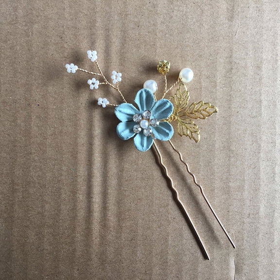 Namzi Bridal Flower Wedding Hair Pins Crystal Pearl Hair Combs Clips Headpiece Gold Wedding Hair Accessories Jewelry with Rhinestone for Brides Bridesmaids Women Girls (Blue Green)