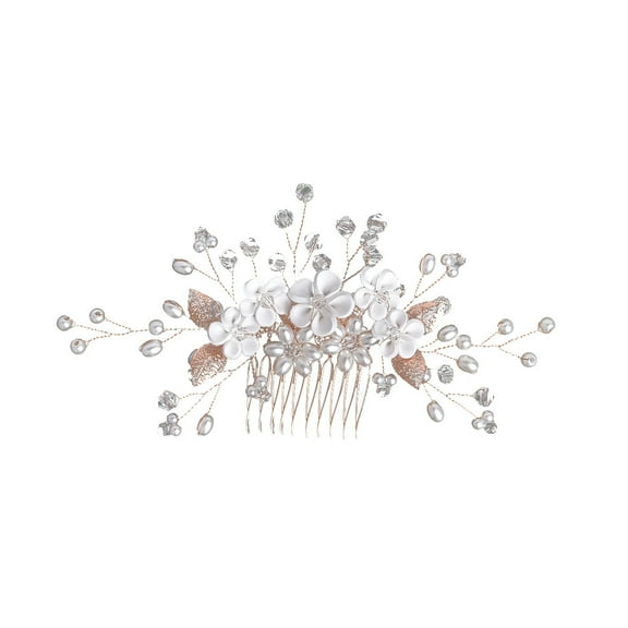 Namzi Bridal Flower Wedding Hair Pins Crystal Pearl Hair Combs Clips Headpiece Gold Wedding Hair Accessories Jewelry with Rhinestone for Brides Bridesmaids Women Girls (Rose Gold)