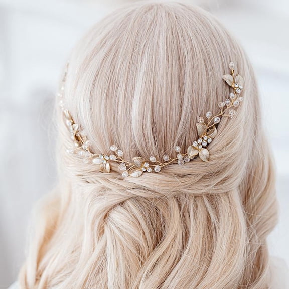 Namzi Bridal Flower Wedding Hair Pins Crystal Pearl Hair Combs Clips Headpiece Gold Wedding Hair Accessories Jewelry with Rhinestone for Brides Bridesmaids Women Girls (Gpld)