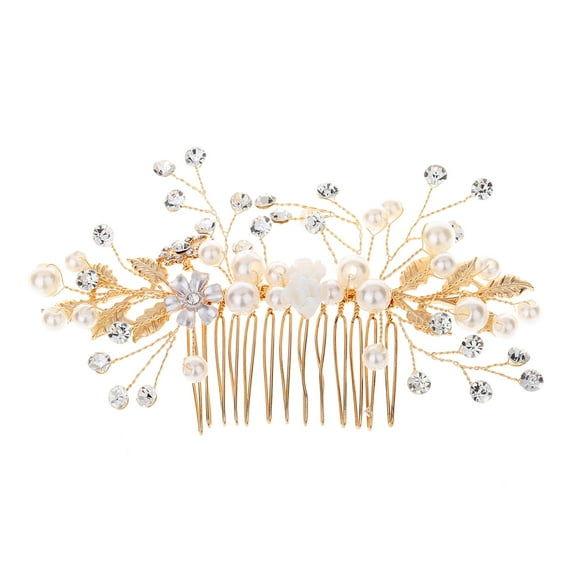 Namzi Bridal Flower Wedding Hair Pins Crystal Pearl Hair Combs Clips Headpiece Gold Wedding Hair Accessories Jewelry with Rhinestone for Brides Bridesmaids Women Girls (Gold)