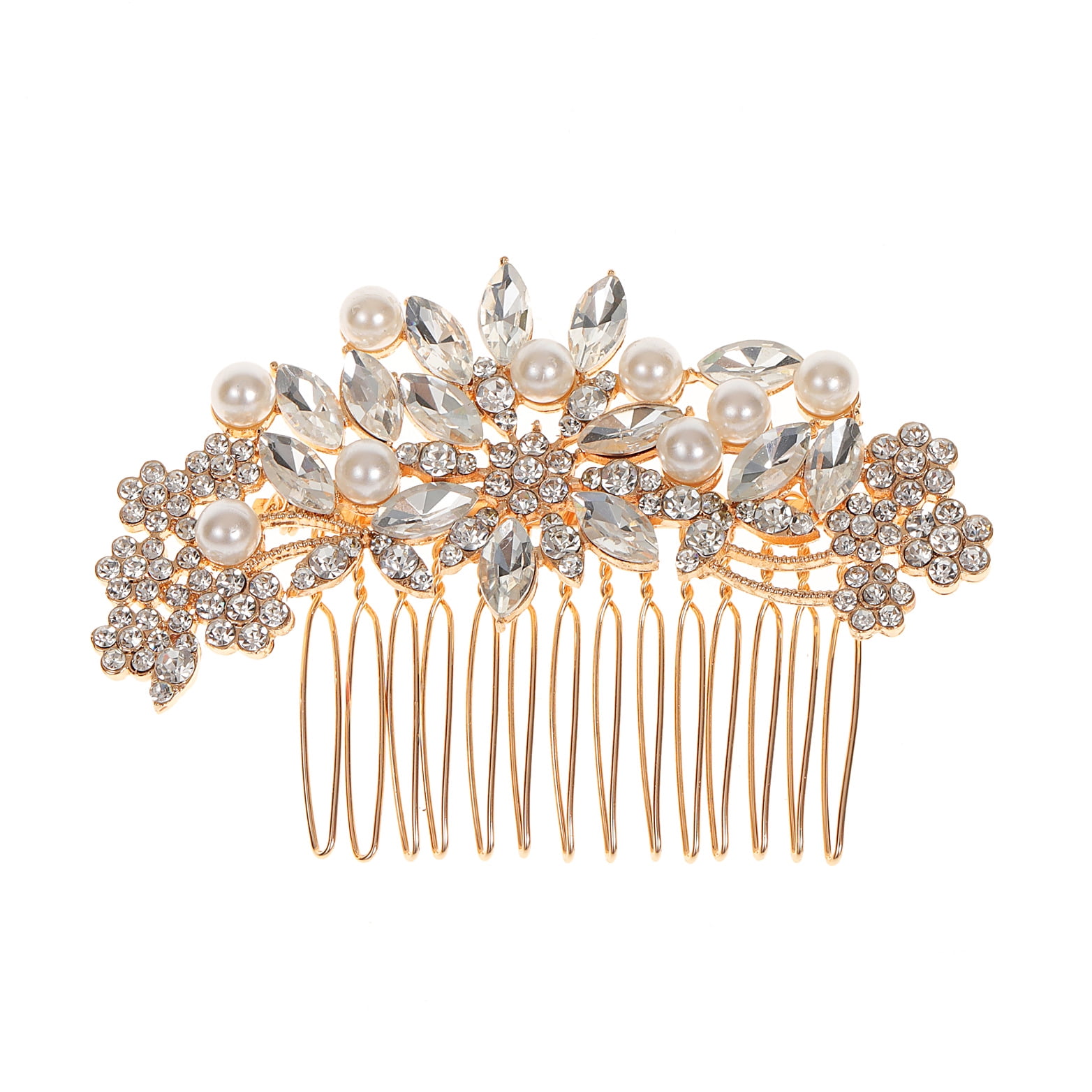 Namzi Bridal Flower Wedding Hair Pins Crystal Pearl Hair Combs Clips Headpiece Gold Wedding Hair Accessories Jewelry with Rhinestone for Brides Bridesmaids Women Girls (Gold)