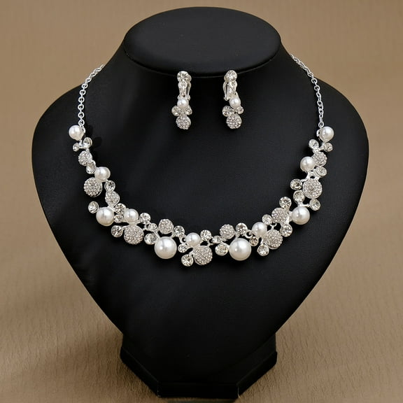 Namzi Bridal Teardrop Cluster Rhinestone Jewelry Set for Women Necklace Earrings Wedding-A04