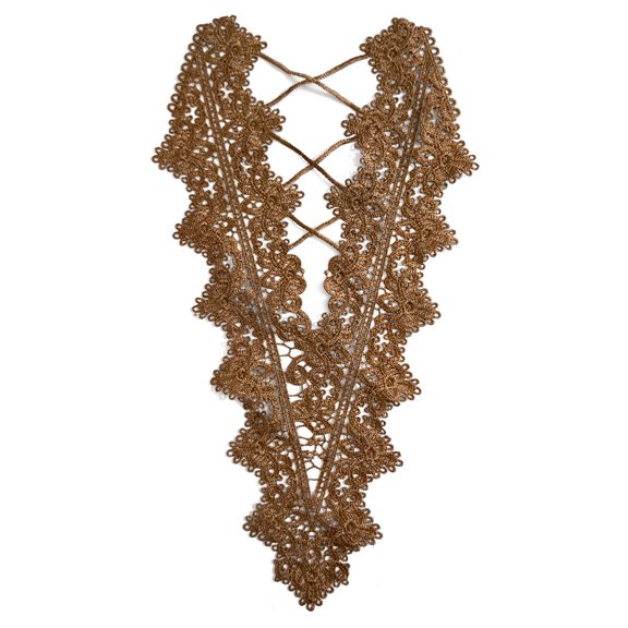 Namzi Brown Polyester Embroidered Lace Collar, 1Pc Hollow Back Neck Applique Trim, 11.81x3.15 Inch
