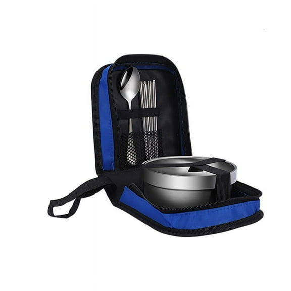 Namzi Camping Hiking Equipment Camping Bowls Outdoor Tableware Portable Stainless Steel Tableware Picnic Bag Camping Tourism Travel Cutlery Set-Dark Blue