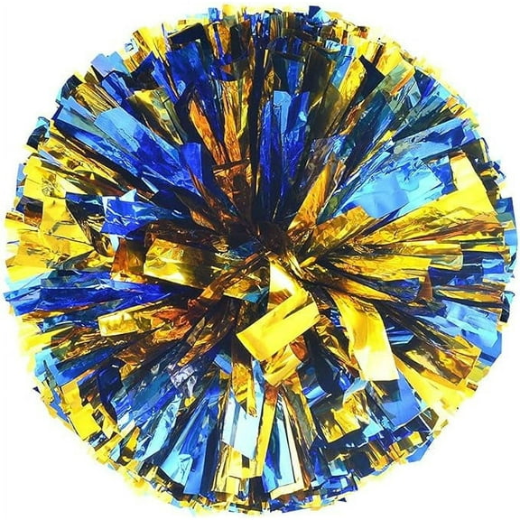Namzi Cheer leading with Handle, Blue and Gold Metallic Foil Plastic Cheerleader for Sports Team Spirit Party Dance, Cheer Squad Spirit for Kids Adult