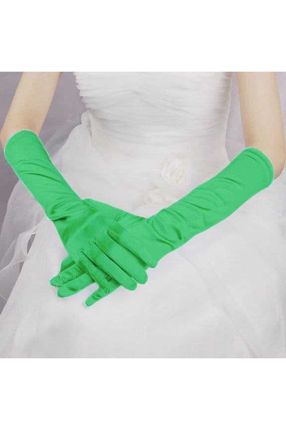 Classic Adult Size Long Opera Length Satin Gloves 15"Green