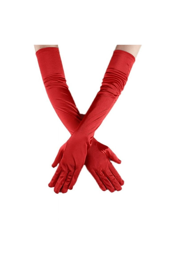 Classic Adult Size Long Opera Length Satin Gloves 21.7"Red