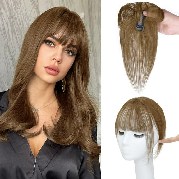 Namzi Clip in Bangs Hair Clip on Bangs for Women 100% Human Hair Wispy Bangs Air Bangs with Temples Hairpieces for Women Curved Bangs for Daily Party WearLight Brown B