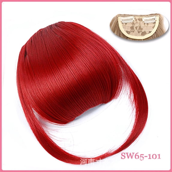 Namzi Clip in Bangs, Synthetic French Bangs Hair Clip, Fake Bangs Fringe with Temples Hairpieces for Women Natural Curved Bangs Clip in Hair Extensions for Daily Wear,Red