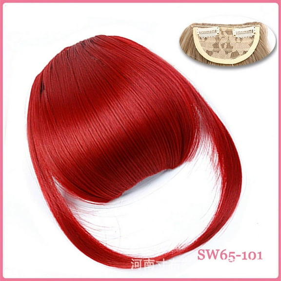 Namzi Clip in Bangs, Synthetic French Bangs Hair Clip, Fake Bangs Fringe with Temples Hairpieces for Women Natural Curved Bangs Clip in Hair Extensions for Daily WearRed