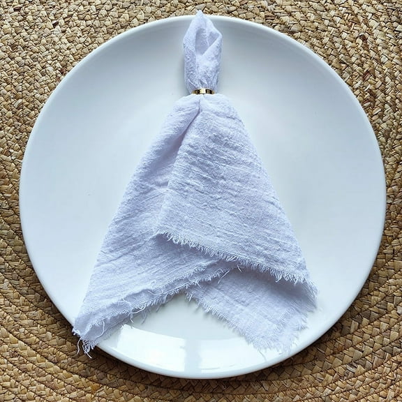 Namzi Cloth Napkins 16.53x16.53Inch Set of 4, Linen Gauze Cloth Servilletas with Fringe,Reusable Fringe Soft Serviette for Dinner,Parties,Christmas,Weddings (White)