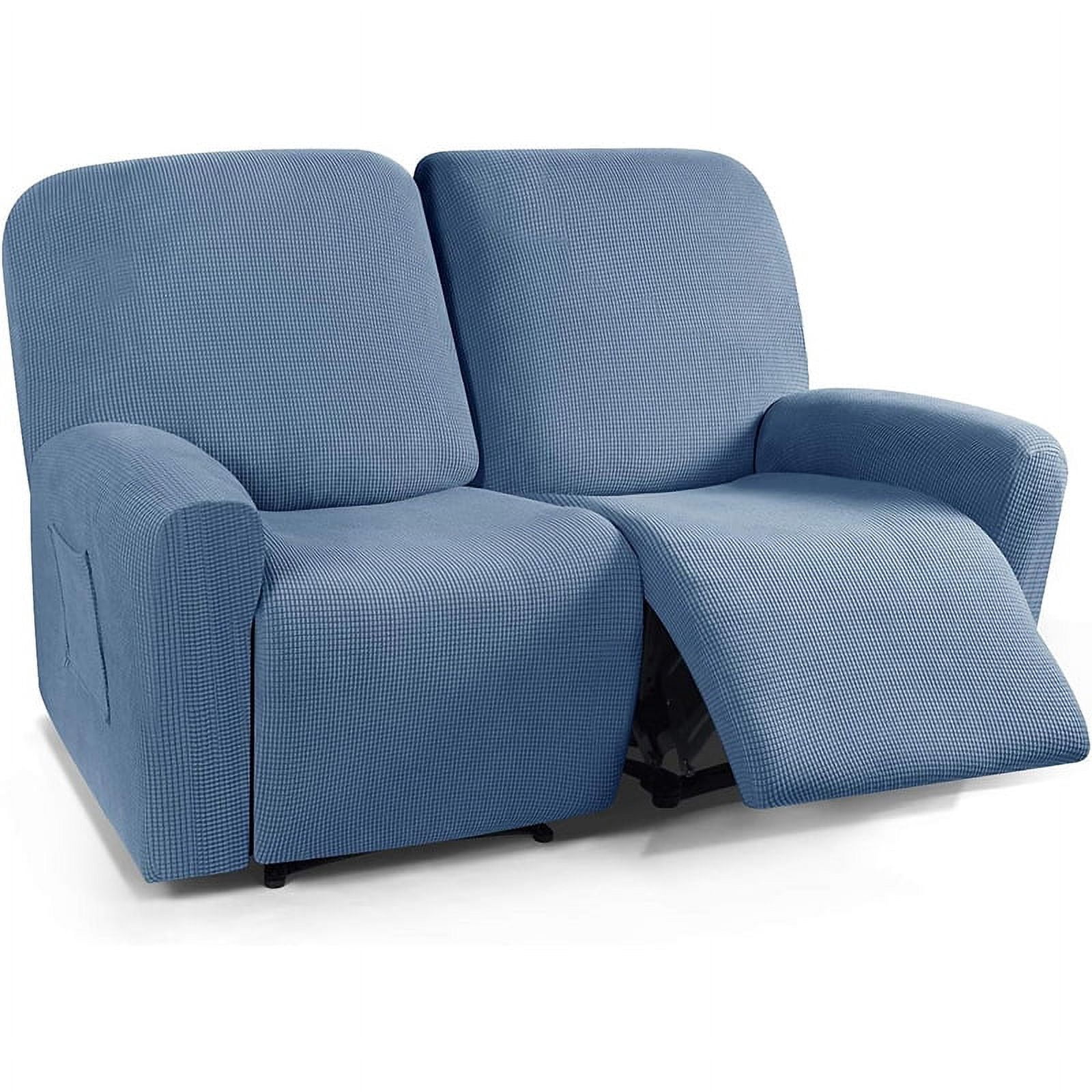 Namzi Couch Cover Jacquard Stretch Sofa Covers Polar Fleece Reclining Chair Cover for Living Room Sofa Easy Fit Washable Furniture Sofa Protector 2 seat (Blue)