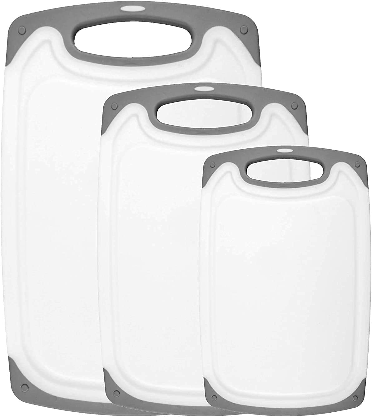Gray and White Plastic Rectangular Cutting Board Set, 3-Pack