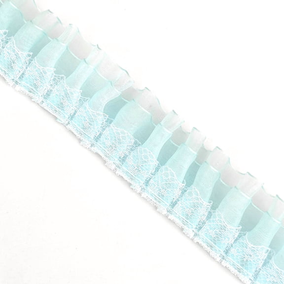 Namzi DIY Chiffon Ruffle Lace Trim 1 Pack, 180x1.57In Blue Fabric Ribbon for Garment Skirt Handmade Textile Sewing Acce ssories