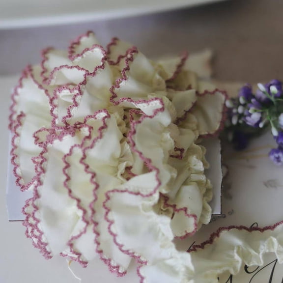 Namzi DIY Cotton Ruffle Lace Fabric Trim,196.85x1.06In Clothing Sewing Textile Accessory 1 Pack,White Pink Frilled Edge Ribbon for Handmade Decor Craft