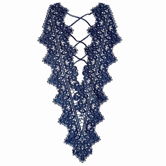 Namzi Dark Blue Polyester Embroidered Lace Collar, 1Pc Hollow Back Neck Applique Trim, 11.81x3.15 Inch