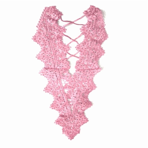 Namzi Dark Pink Polyester Embroidered Lace Collar, 1Pc Hollow Back Neck Applique Trim, 11.81x3.15 Inch