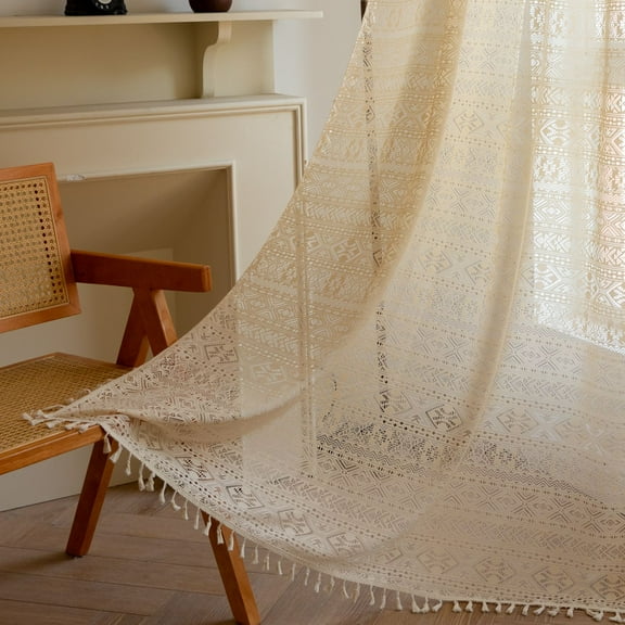 Namzi Elegant Bedroom Window Curtains - Beige Curtain for Living Room, 214x132CM Rod Pocket Curtain Panel, Lightweight Polyester Curtains ,2 slice for Home Decor.Style B