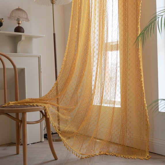 Namzi Elegant Curtains Sheers - 1 slice orange See Through Curtains for Living Room, 150cm*214cm - Lace Window Drapes, Light Filtering Sheer Curtains,