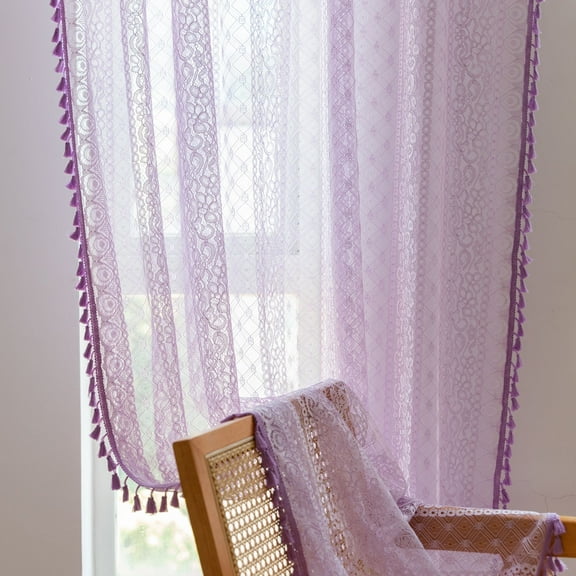 Namzi Elegant Curtains Sheers - 1 slice purple See Through Curtains for Living Room, 150cm*244cm - Lace Window Drapes, Light Filtering Sheer Curtains,
