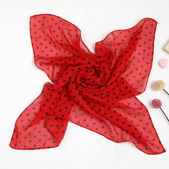 Namzi Elegant Personalized Scarf, Chiffon Square Scarf Simulation Silk Scarf, Decorative Small Round Dot Scarf (Red+Black Dots)