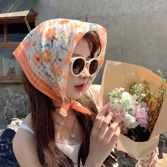 Namzi Elegant Personalized Scarf, Country Art Cotton Linen Small Square Scarf, Spring and Autumn Paired Shirt, Summer Sunshade and Sunscreen Headband Scarf (Orange)