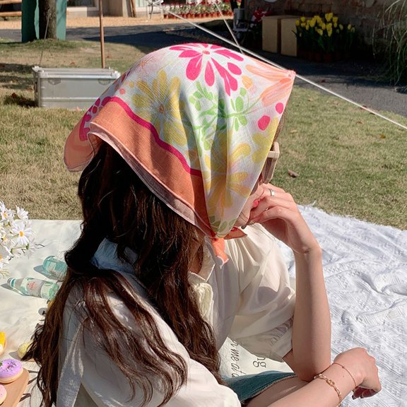 Namzi Elegant Personalized Scarf, Country Art Cotton Linen Small Square Scarf, Spring and Autumn Paired Shirt, Summer Sunshade and Sunscreen Headband Scarf (Orange)