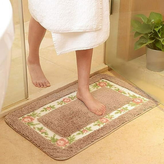 Namzi Elegant Rose Flower Bathroom Rugs Bath Mat Door Mat Kitchen Welcome Mat Soft Non Slip Absorbent Rug Khaki 16" X 24"