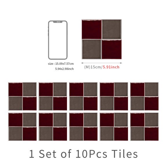 Namzi European style ceramic tile brown series thickened crystal film waterproof and anti fouling kitchen bathroom square self-adhesive wall sticker home decoration -20 pieces, style F