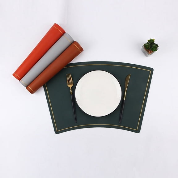 NAMZI Faux Leather Heat Resistant Placemats, Dining Room Table Mats, Protect Surfaces,Non-Slip Washable Table Mats，Kitchen Decor Accessories（Set of 4, Size 17.71x11.81in,Green A）