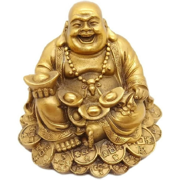 Namzi Feng Shui Decor Laughing Buddha Statue Maitreya Figurine Carrying Money Bag Happy Buddha for God Luck Brass Sculptures Home Decorations (Small)