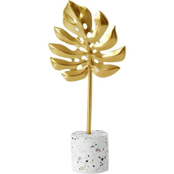 Namzi Figurines Toys Decor,Leaf Ornament Simple Design Marble Base Nordic Style Golden Wrought Iron Feather Garniture for Home （Large）
