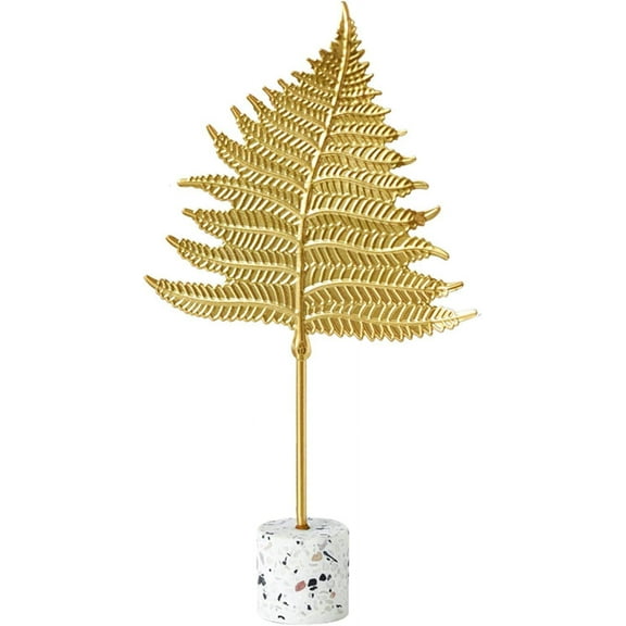 Namzi Figurines Toys Decor,Leaf Ornament Simple Design Marble Base Nordic Style Golden Wrought Iron Feather Garniture for Home （Small）