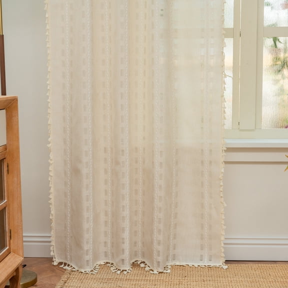 Namzi Floor Length Rod Pocket Curtains - 1 slice Beige Curtains for Bedroom, 214*132cm Polyester Curtains, Suitable for Ideal for Privacy & Light Control.Style A