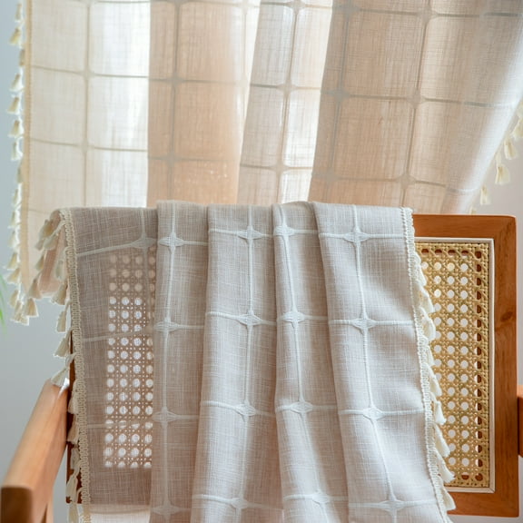 Namzi Floor Length Rod Pocket Curtains - 1 slice Beige Curtains for Bedroom, 214*132cm Polyester Curtains, Suitable for Ideal for Privacy & Light Control.